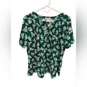 Blue Mood Blouse Floral Print Green White Paisley Size 2X New with Tags